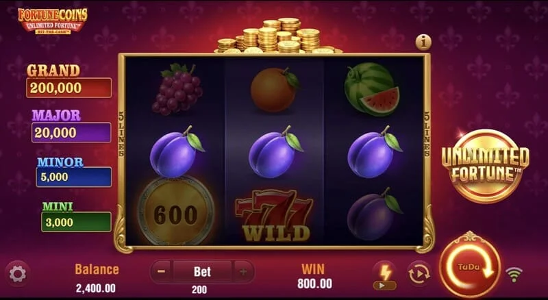 Fortune Coins Unlimited Fortune - основна мрежа 3 на 3 с плодови символи